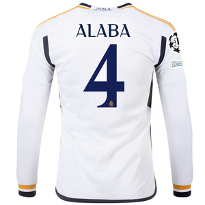 adidas Real Madrid Long Sleeve David Alaba Home Jersey w/ Champions League + Club World Cup Patches 23/24 (White)