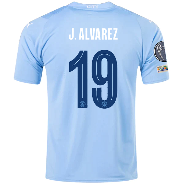 Puma Manchester City Julian Alvarez Home Jersey w/ Champions League Pa -  Soccer Wearhouse