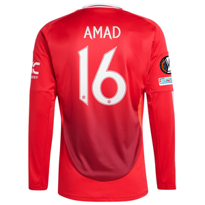 adidas Manchester United Amad Diallo Long Sleeve Home Jersey w/ Europa League Patches 24/25 (Red)