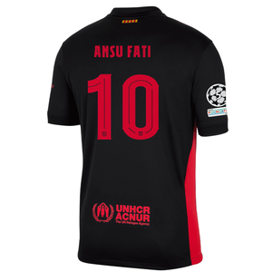 Nike Barcelona Ansu Fati Away Jersey w/ Champions League Patches 24/25 (Black/University Red/Hyper Royal)