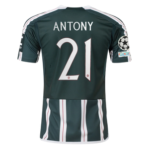 adidas Manchester United Antony Away Jersey w/ Champions League Patches 23/24 (Green Night/Core White)