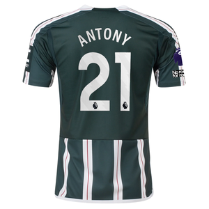 adidas Manchester United Antony Away Jersey w/ EPL + No Room For Racism Patches 23/24 (Green Night/Core White)
