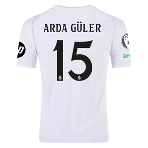 adidas Real Madrid Authentic Arda Guler Home Jersey w/ Champions League Patches 24/25 (White/Black)