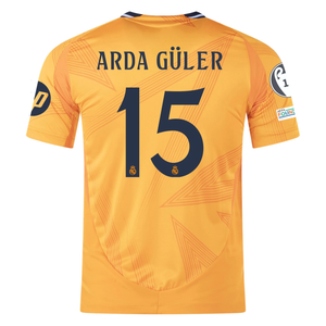 adidas Real Madrid Authentic Arda Guler Away Jersey w/ Champions League Patches 24/25 (Crew Orange)