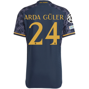 adidas Real Madrid Authentic Arda Guler Away Jersey w/ Champions League + Club World Cup Patch 23/24 (Legend Ink/Preloved Yellow)