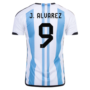 adidas Argentina Julian Alvarez Three Star Home Jersey w/ World Cup Champion Patch 22/23 (White/Light Blue)