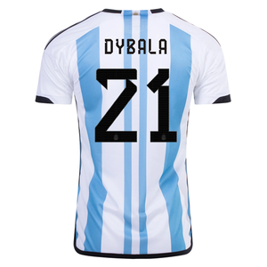 adidas Argentina Paulo Dybala Three Star Home Jersey w/ World Cup Champion Patch 22/23 (White/Light Blue)