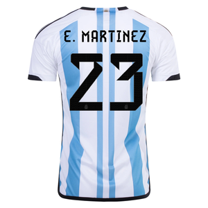 adidas Argentina Emiliano Martinez Three Star Home Jersey w/ World Cup Champion Patch 22/23 (White/Light Blue)
