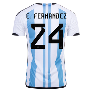 adidas Argentina Enzo Fernandez Three Star Home Jersey w/ World Cup Champion Patch 22/23 (White/Light Blue)