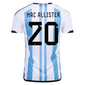 adidas Argentina Alexis Mac Allister Three Star Home Jersey w/ World Cup Champion Patch 22/23 (White/Light Blue)
