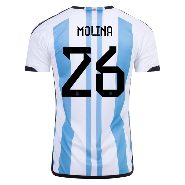 Adidas Argentina Nahuel Molina Three Star Home Jersey w/ World Cup Champion Patch 22/23 (White/Light Blue) Size XXL