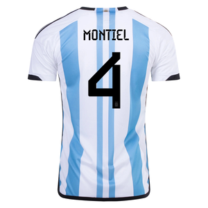 adidas Argentina Gonzalo Montiel Three Star Home Jersey w/ World Cup Champion Patch 22/23 (White/Light Blue)