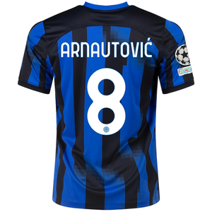 Nike Inter Milan Marko Arnautović Home Jersey w/ Champions League + Copa Italia Patches 23/24 (Lyon Blue/Black/Vibrant Yellow)
