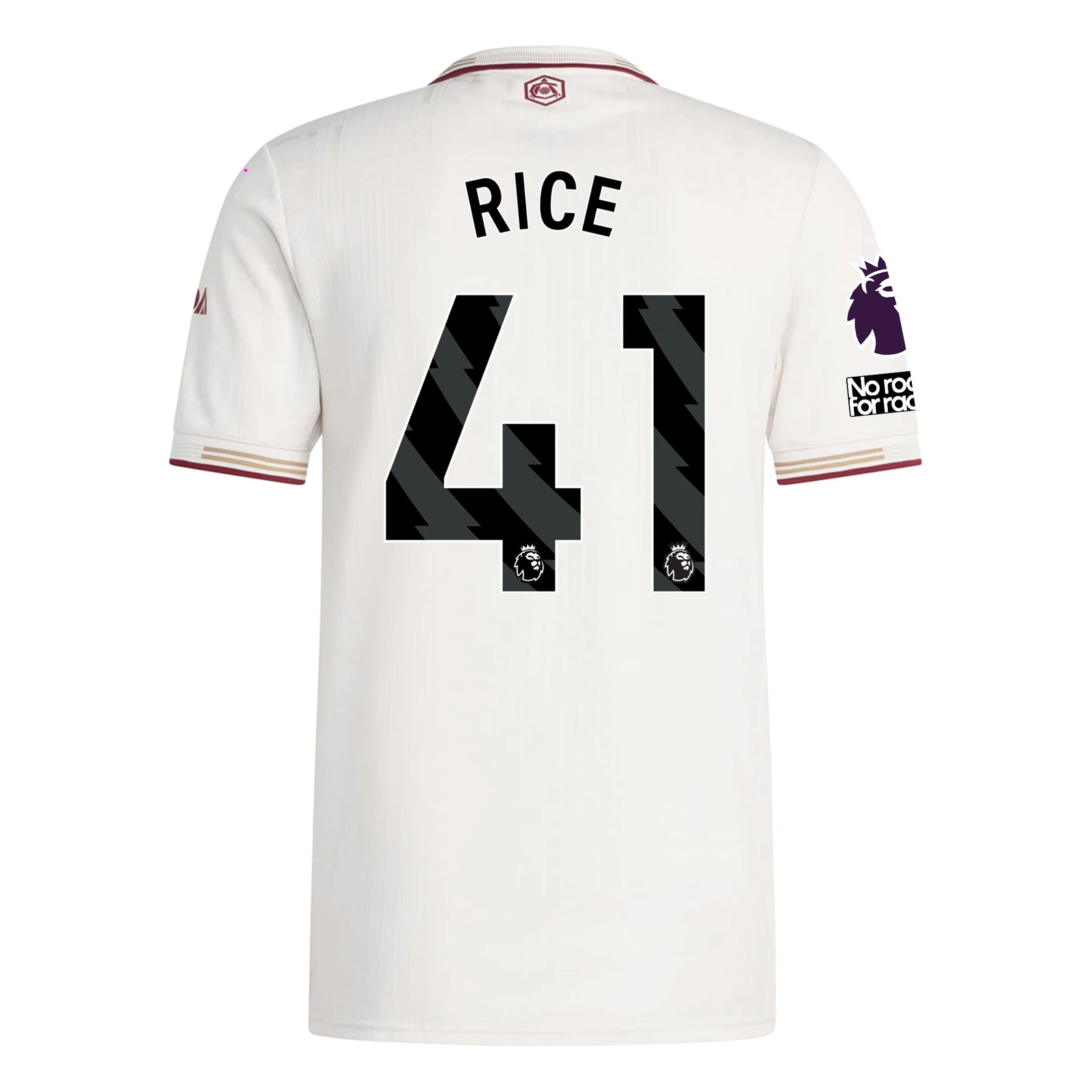 adidas Arsenal Authentic Declan Rice Third Jersey w/ EPL + No Room For Racism Patches 25/26 (White/Burgundy)