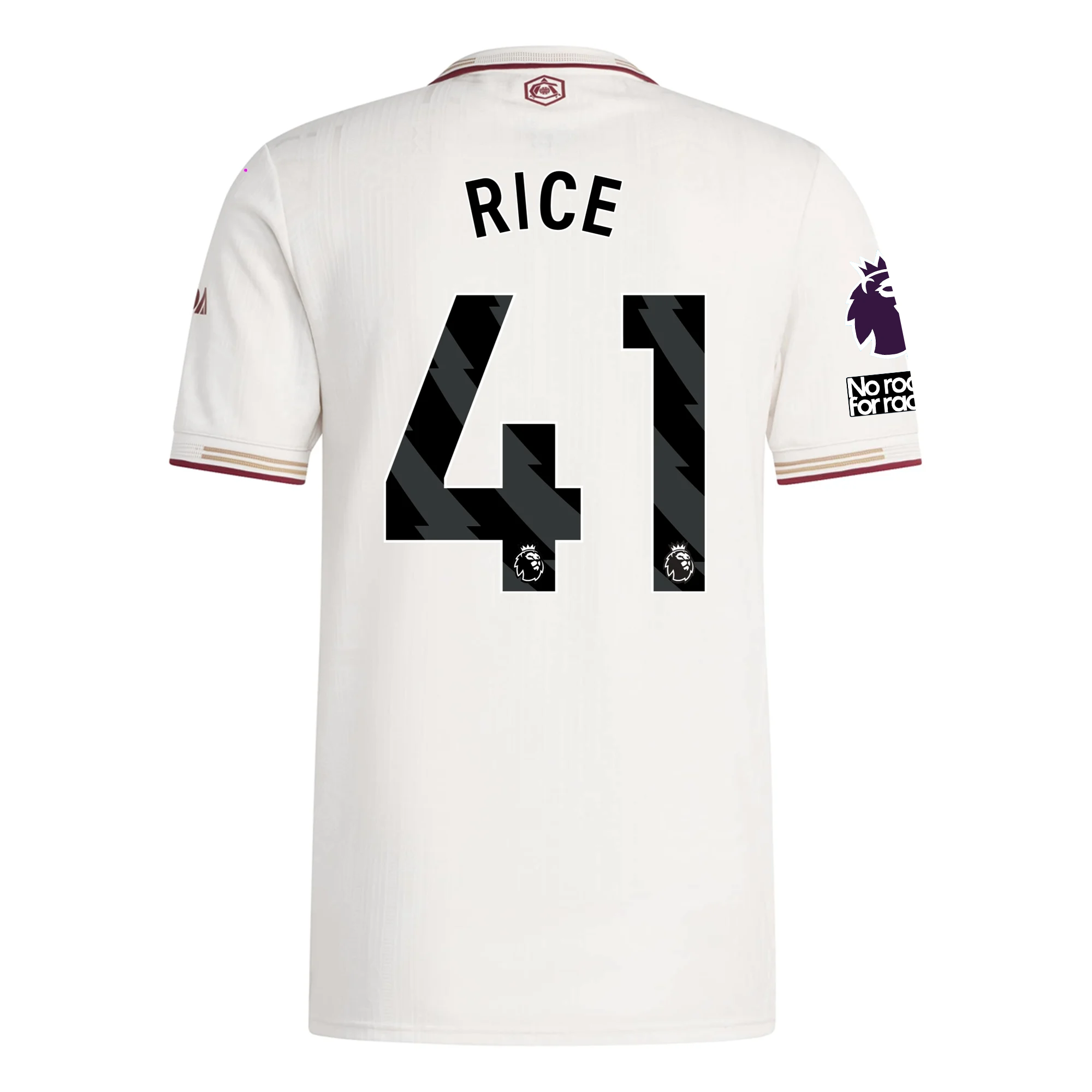 adidas Arsenal Authentic Declan Rice Third Jersey w/ EPL + No Room For Racism Patches 25/26 (White/Burgundy)