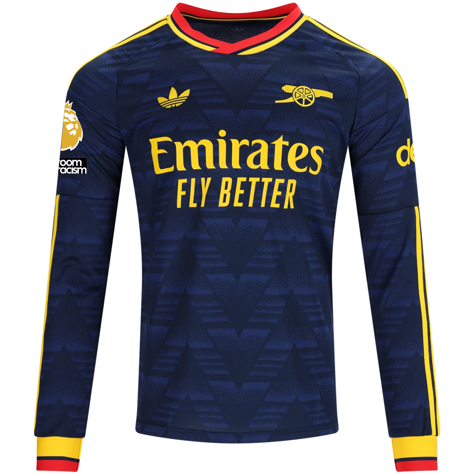 adidas Mens Arsenal Martin Odegaard Long Sleeve Away Jersey w/ Champions League Patches 26/27 (Navy/Yelllow)
