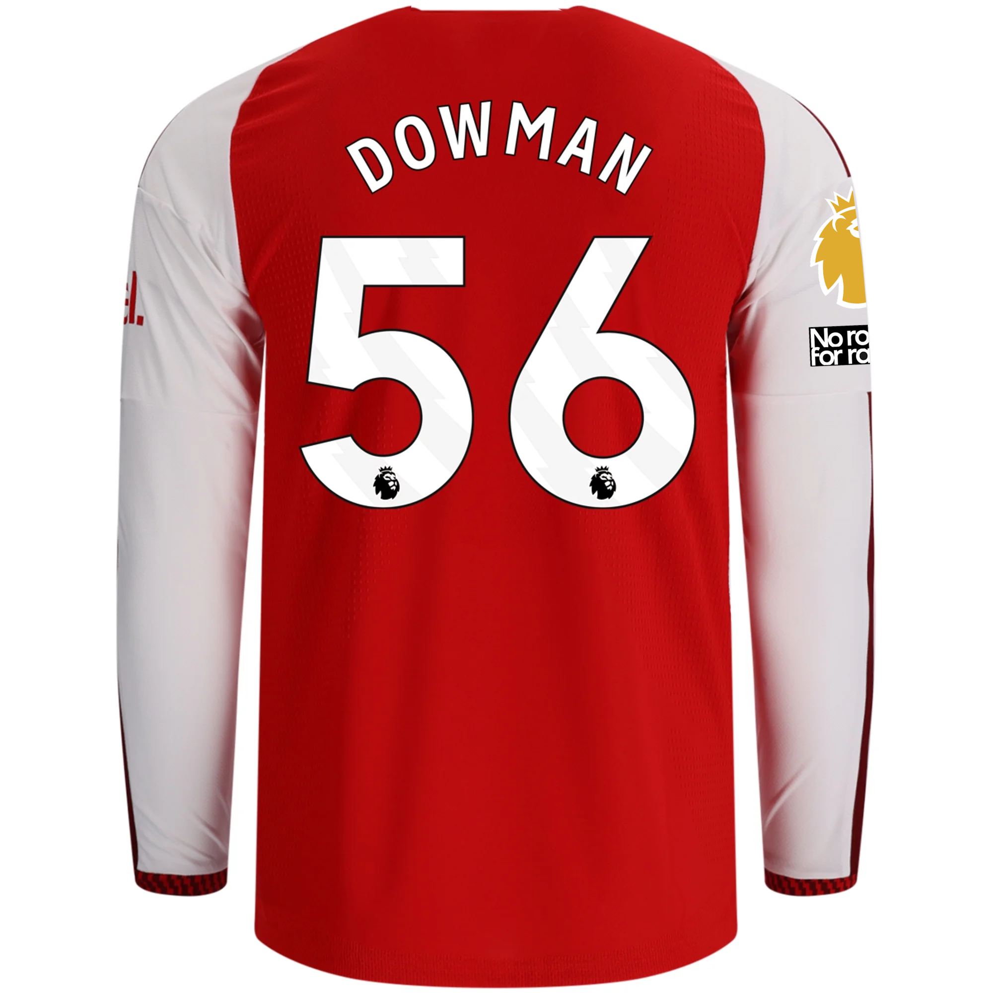 adidas Mens Arsenal Authentic Max Dowman Long Sleeve Home Jersey w/ EPL + No Room for Racism Patches 26/27 (Better Scarlet)