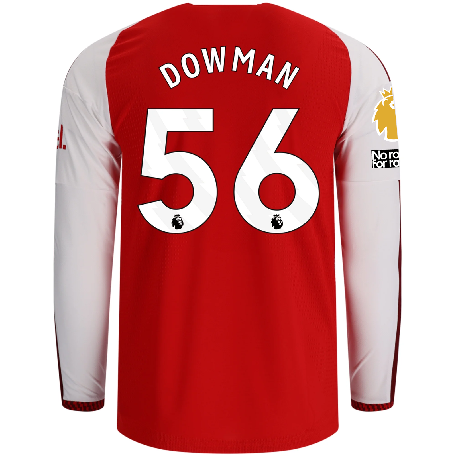 adidas Mens Arsenal Authentic Max Dowman Long Sleeve Home Jersey w/ EPL + No Room for Racism Patches 26/27 (Better Scarlet)
