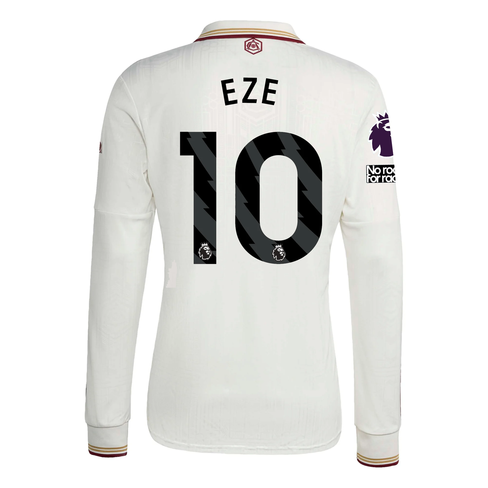 adidas Arsenal Eberechi Eze Third Long Sleeve Jersey w/ EPL + No Room For Racism 25/26 (White/Burgundy)
