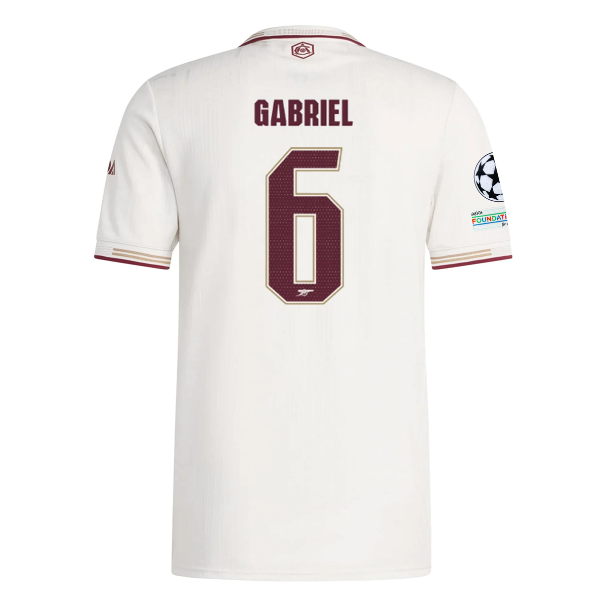 adidas Arsenal Authentic Gabriel Magalhães Third Jersey w/ Champions League Patches 25/26 (White/Burgundy)