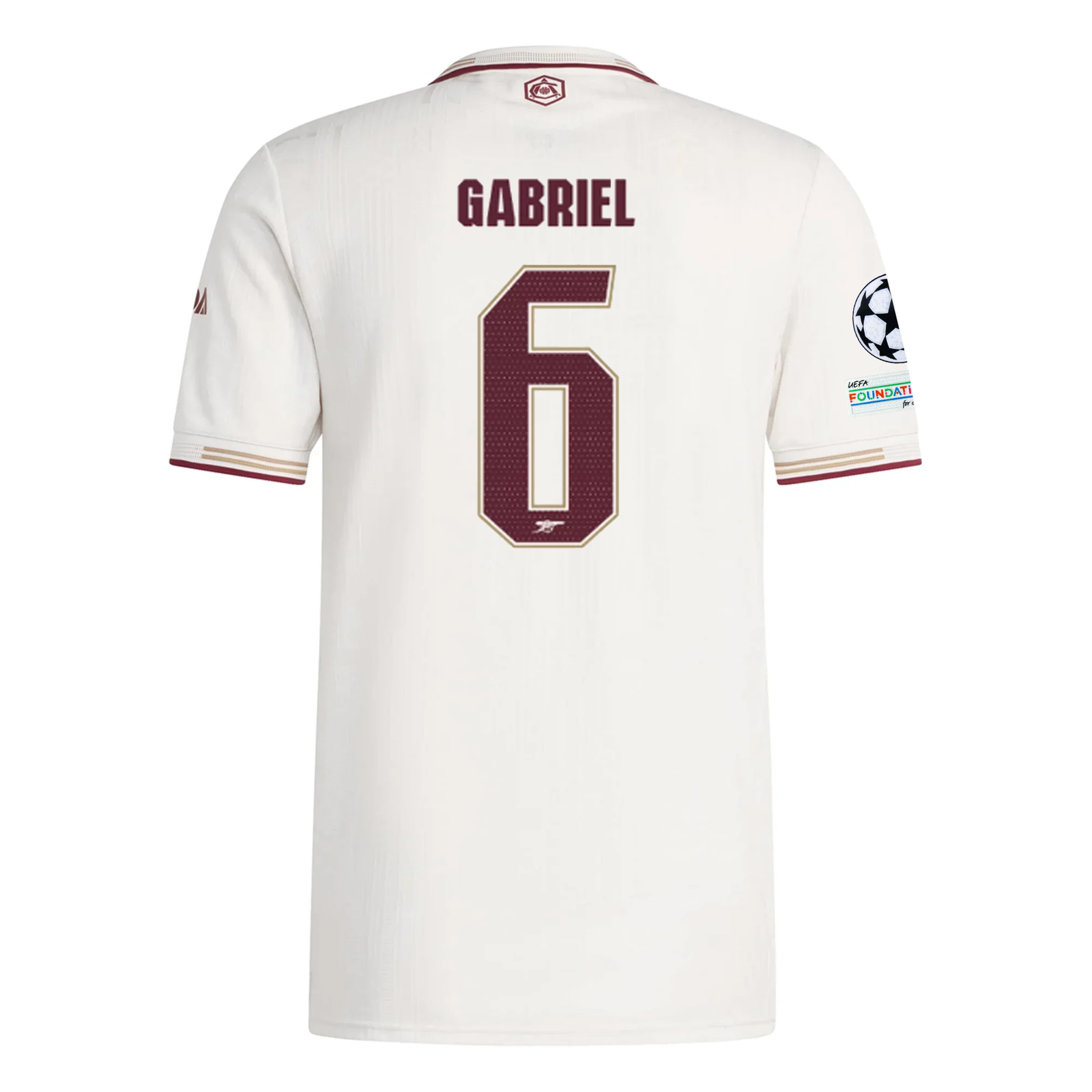 adidas Arsenal Authentic Gabriel Magalhães Third Jersey w/ Champions League Patches 25/26 (White/Burgundy)