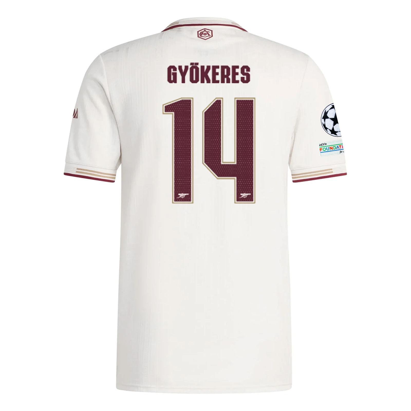 adidas Arsenal Authentic Viktor Gyökeres Third Jersey w/ Champions League Patches 25/26 (White/Burgundy)
