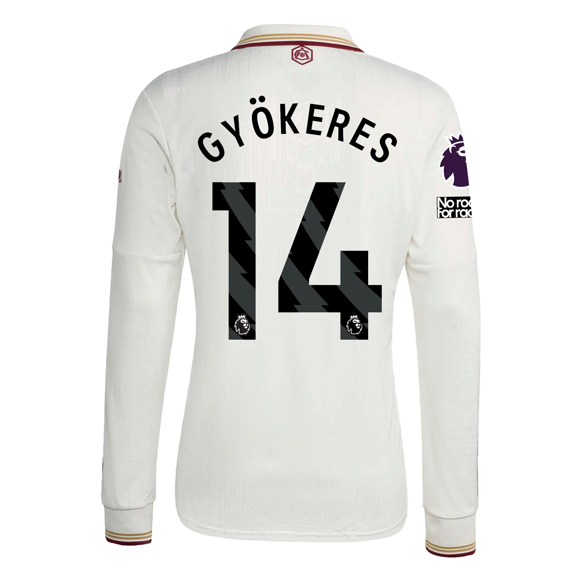 adidas Arsenal Viktor Gyökeres Third Long Sleeve Jersey w/ EPL + No Room For Racism 25/26 (White/Burgundy)