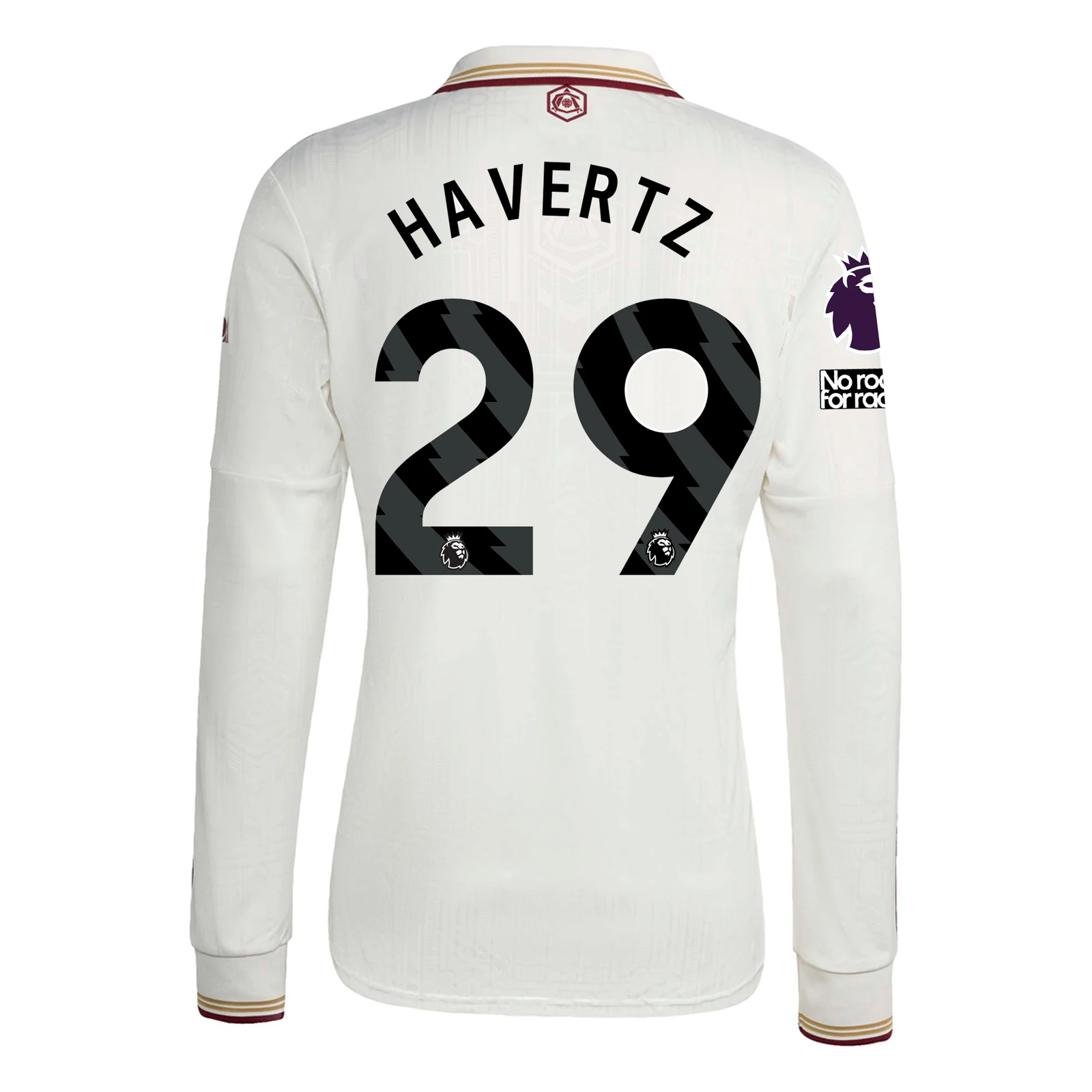 adidas Arsenal Kai Havertz Third Long Sleeve Jersey w/ EPL + No Room For Racism 25/26 (White/Burgundy)