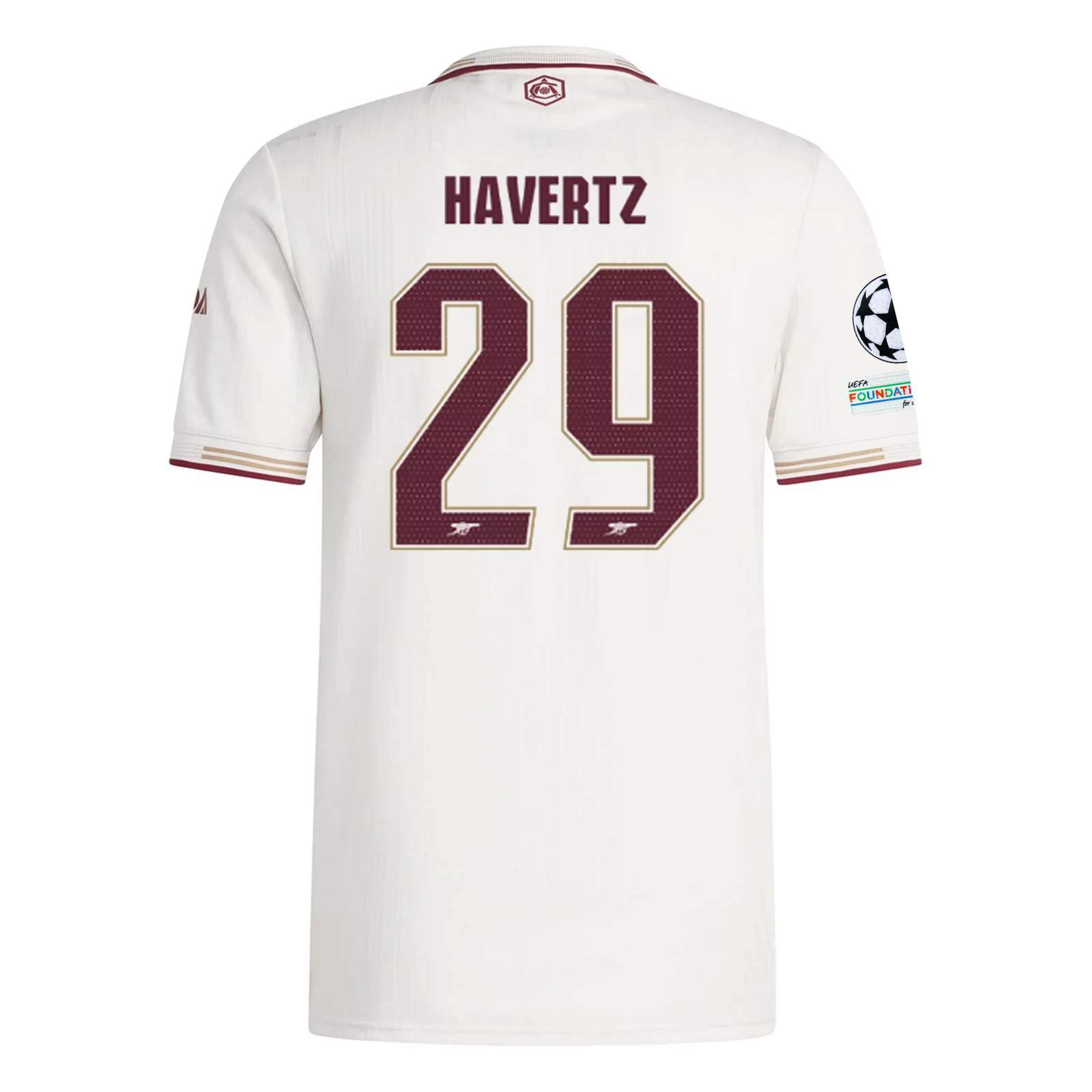 adidas Arsenal Authentic Kai Havertz Third Jersey w/ Champions League Patches 25/26 (White/Burgundy)
