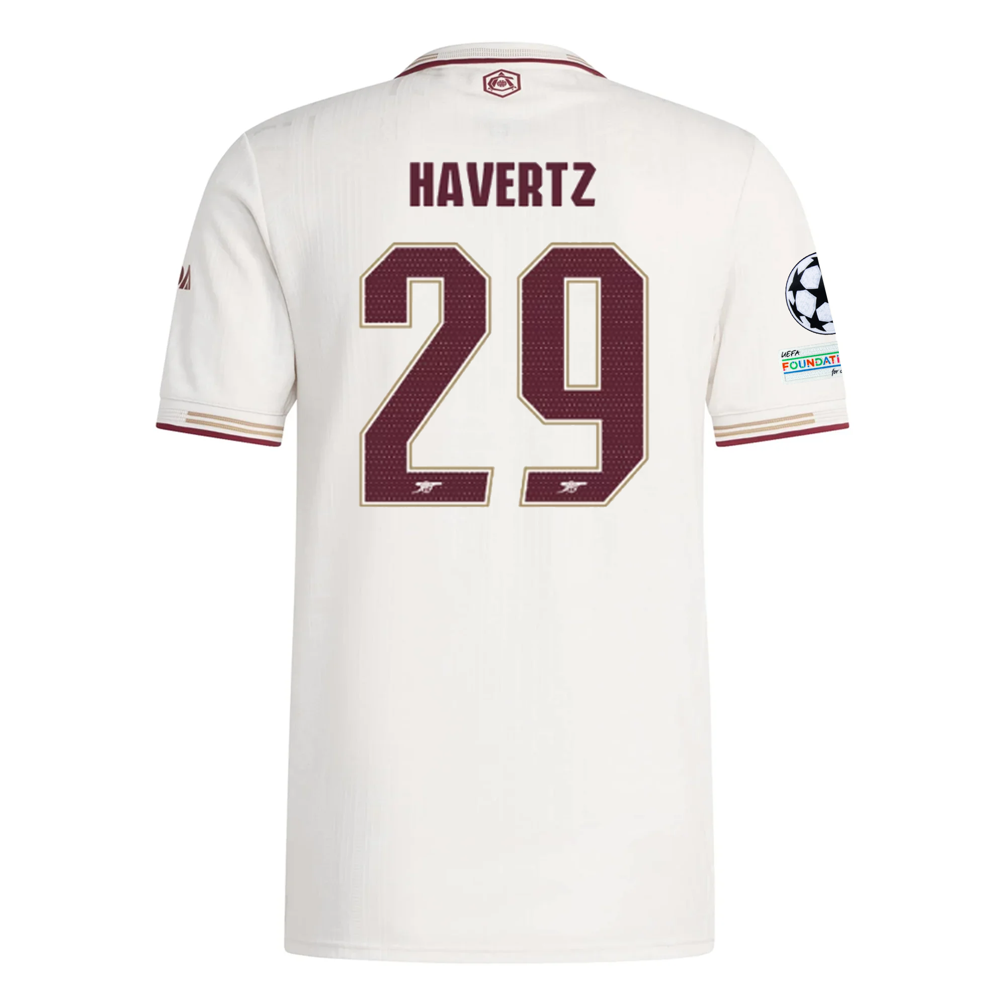 adidas Arsenal Authentic Kai Havertz Third Jersey w/ Champions League Patches 25/26 (White/Burgundy)