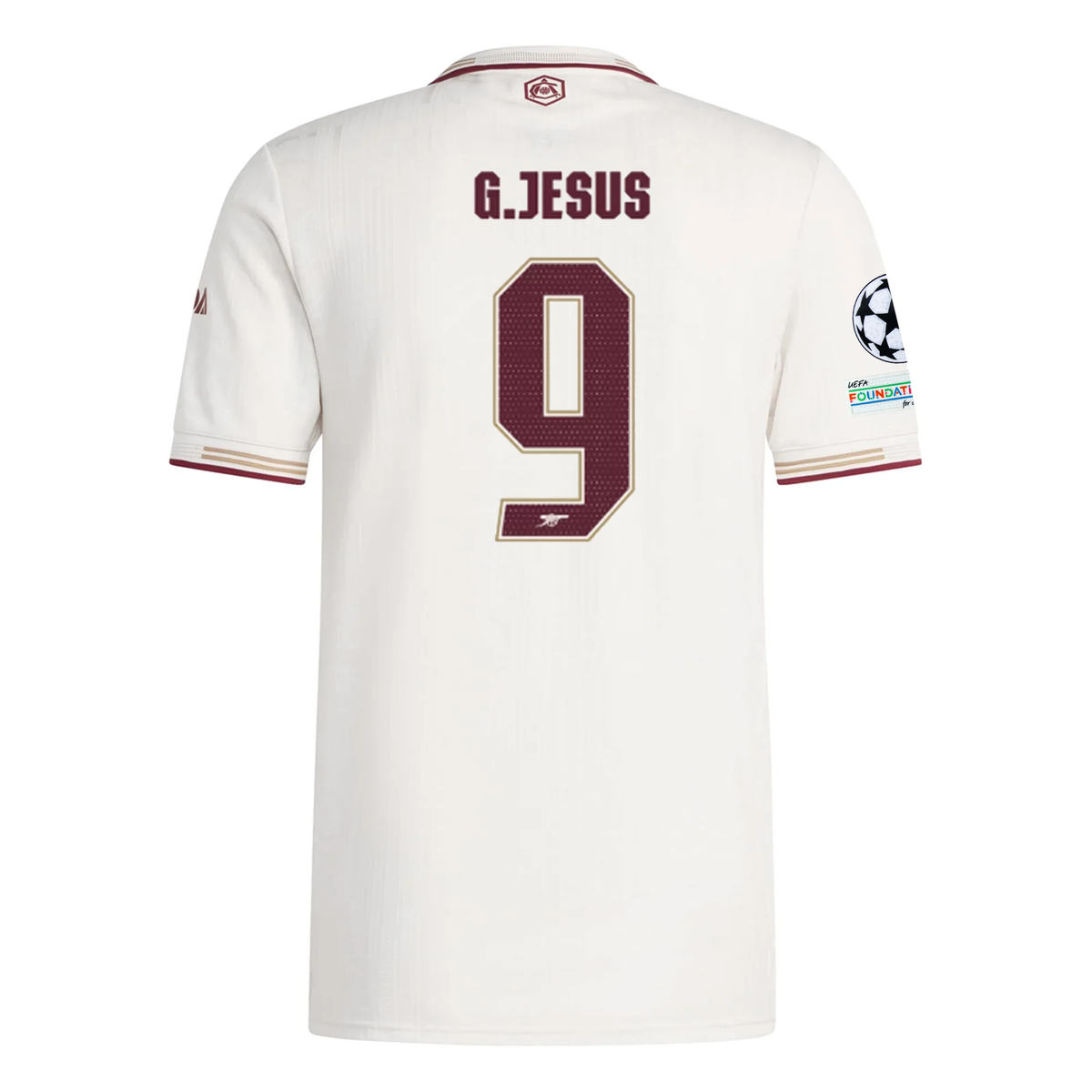 adidas Arsenal Authentic Gabriel Jesus Third Jersey w/ Champions League Patches 25/26 (White/Burgundy)