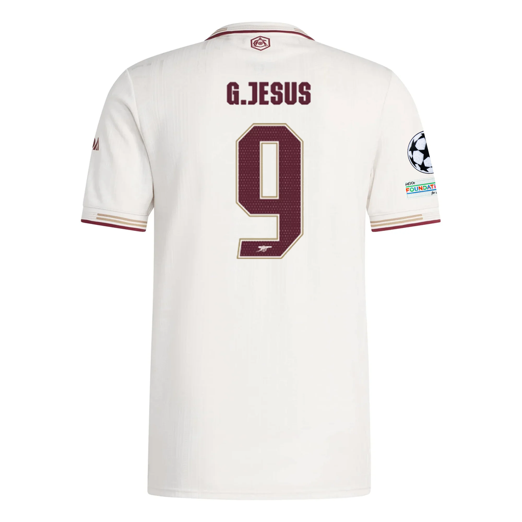 adidas Arsenal Authentic Gabriel Jesus Third Jersey w/ Champions League Patches 25/26 (White/Burgundy)