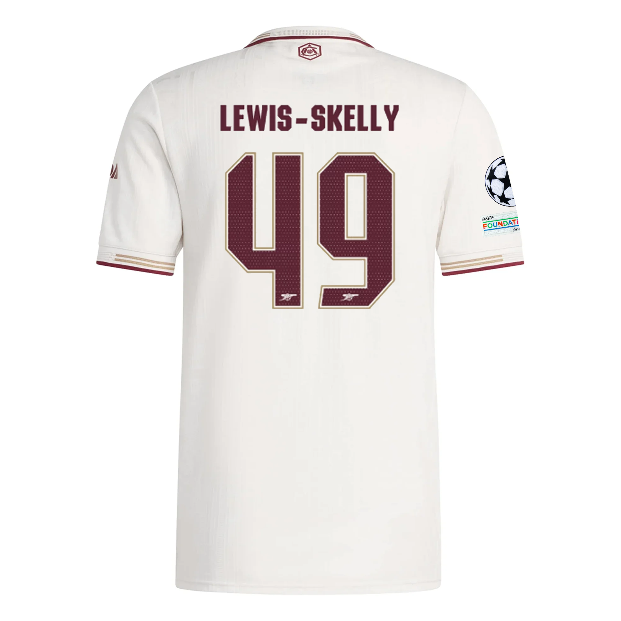 adidas Arsenal Authentic Myles Lewis-Skelly Third Jersey w/ Champions League Patches 25/26 (White/Burgundy)