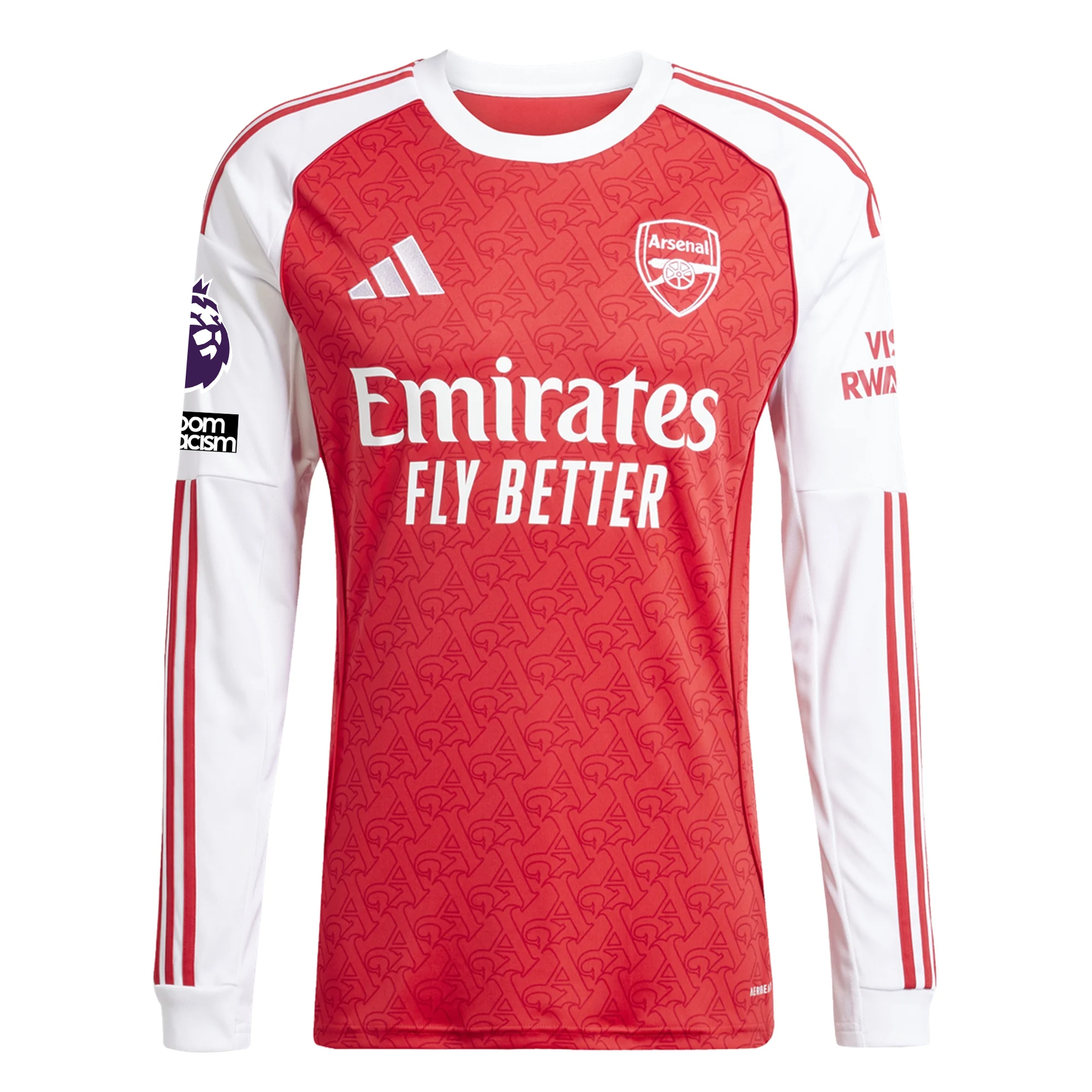 adidas Arsenal Long Sleeve Home Jersey w/ EPL + No Room For Racism Patches 25/26 (Better Scarlet/White)