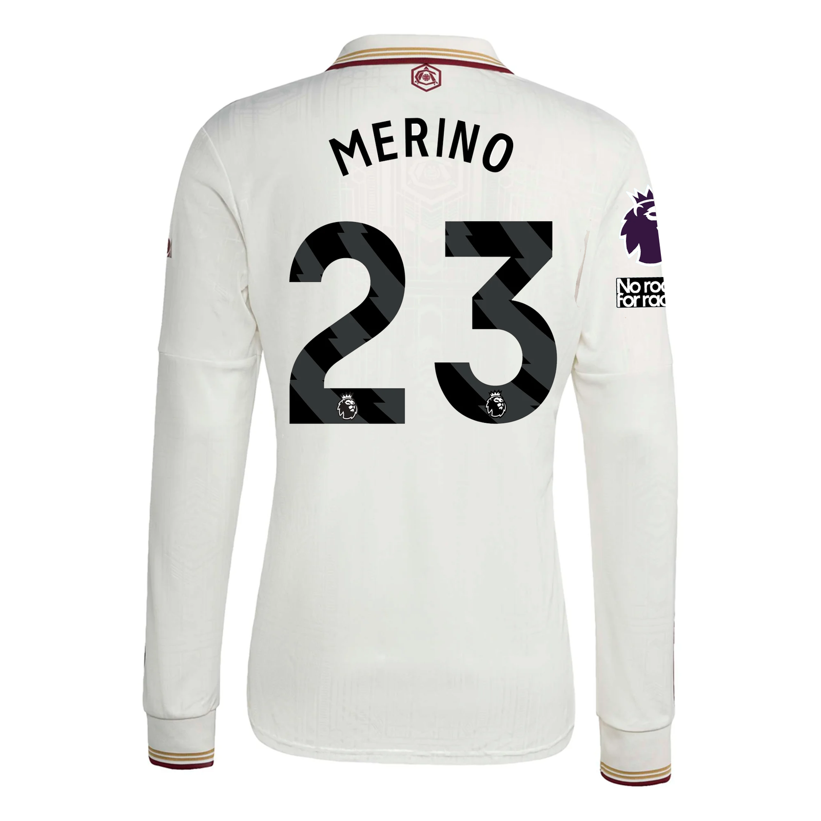 adidas Arsenal Mikel Merino Third Long Sleeve Jersey w/ EPL + No Room For Racism 25/26 (White/Burgundy)