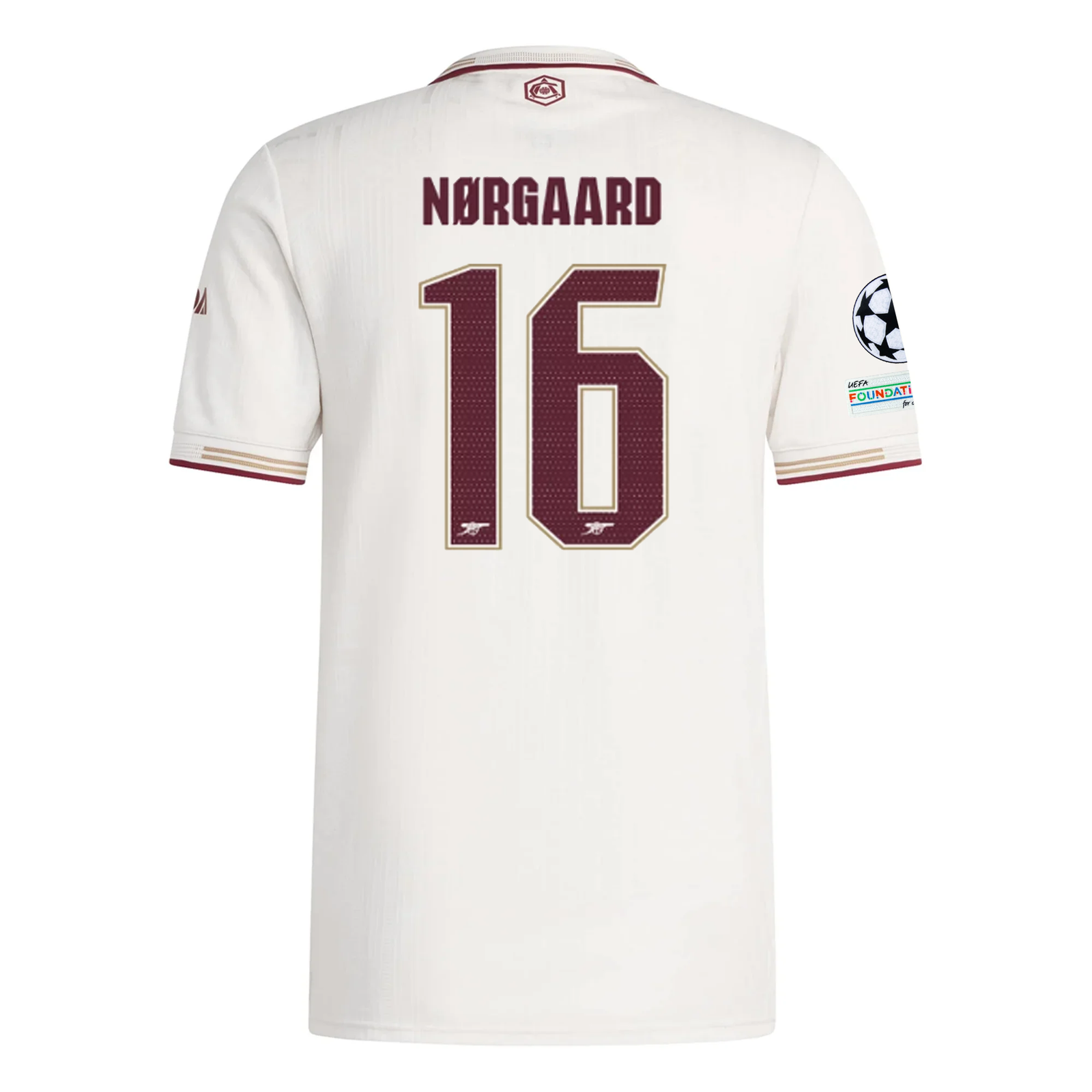 adidas Arsenal Authentic Christian Nørgaard Third Jersey w/ Champions League Patches 25/26 (White/Burgundy)