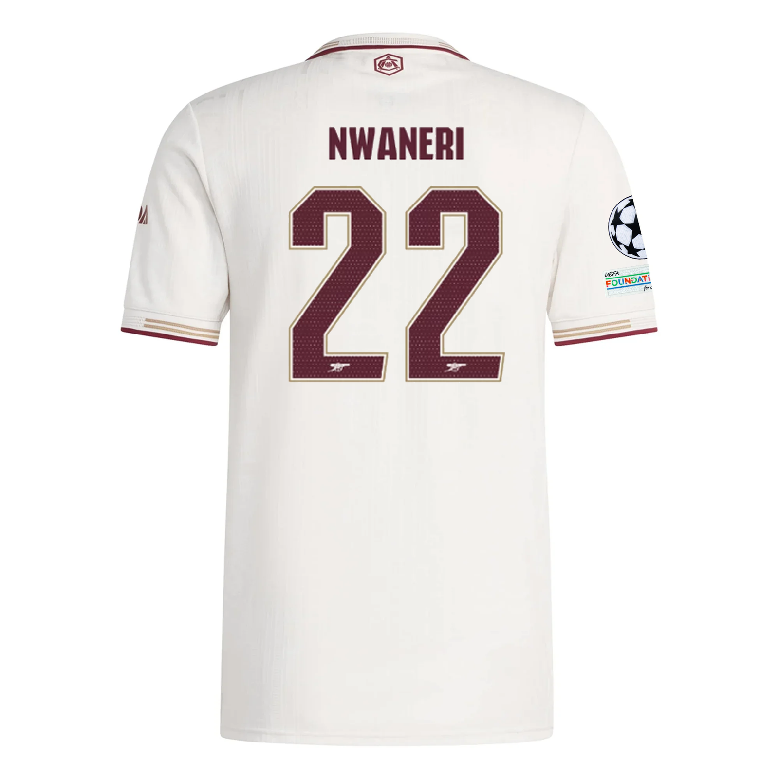 adidas Arsenal Authentic Ethan Nwaneri Third Jersey w/ Champions League Patches 25/26 (White/Burgundy)