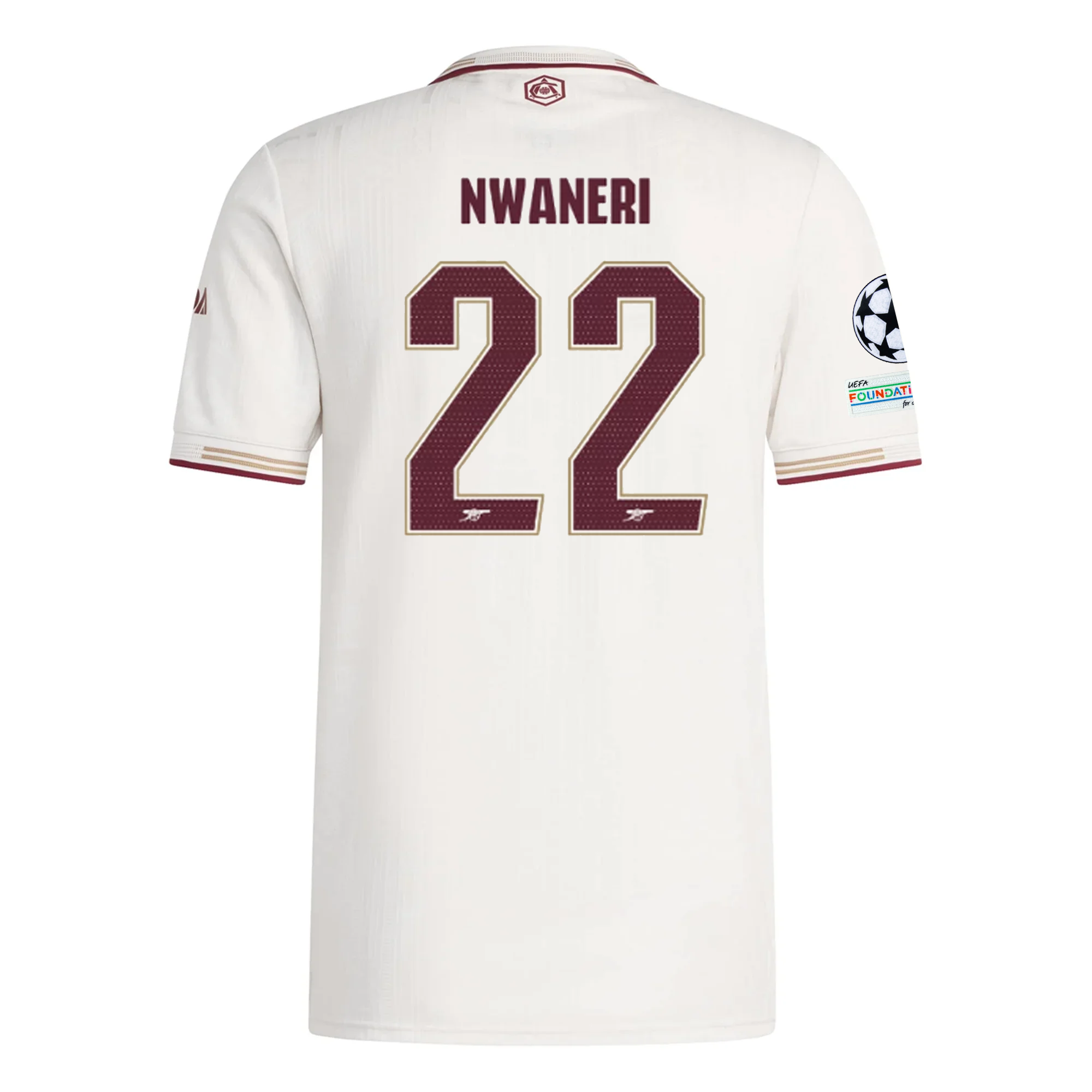 adidas Arsenal Authentic Ethan Nwaneri Third Jersey w/ Champions League Patches 25/26 (White/Burgundy)