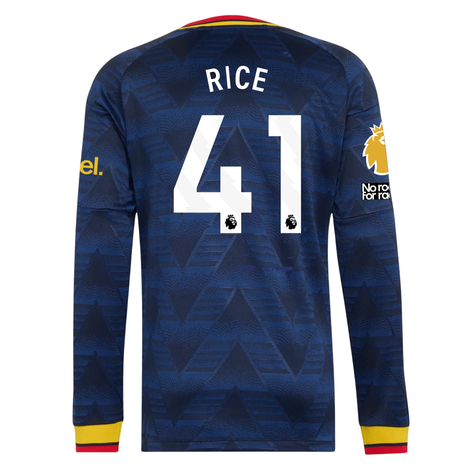 adidas Mens Arsenal Declan Rice Long Sleeve Authentic Away Jersey w/ EPL + No Room For Racism Patches 26/27 (Navy)