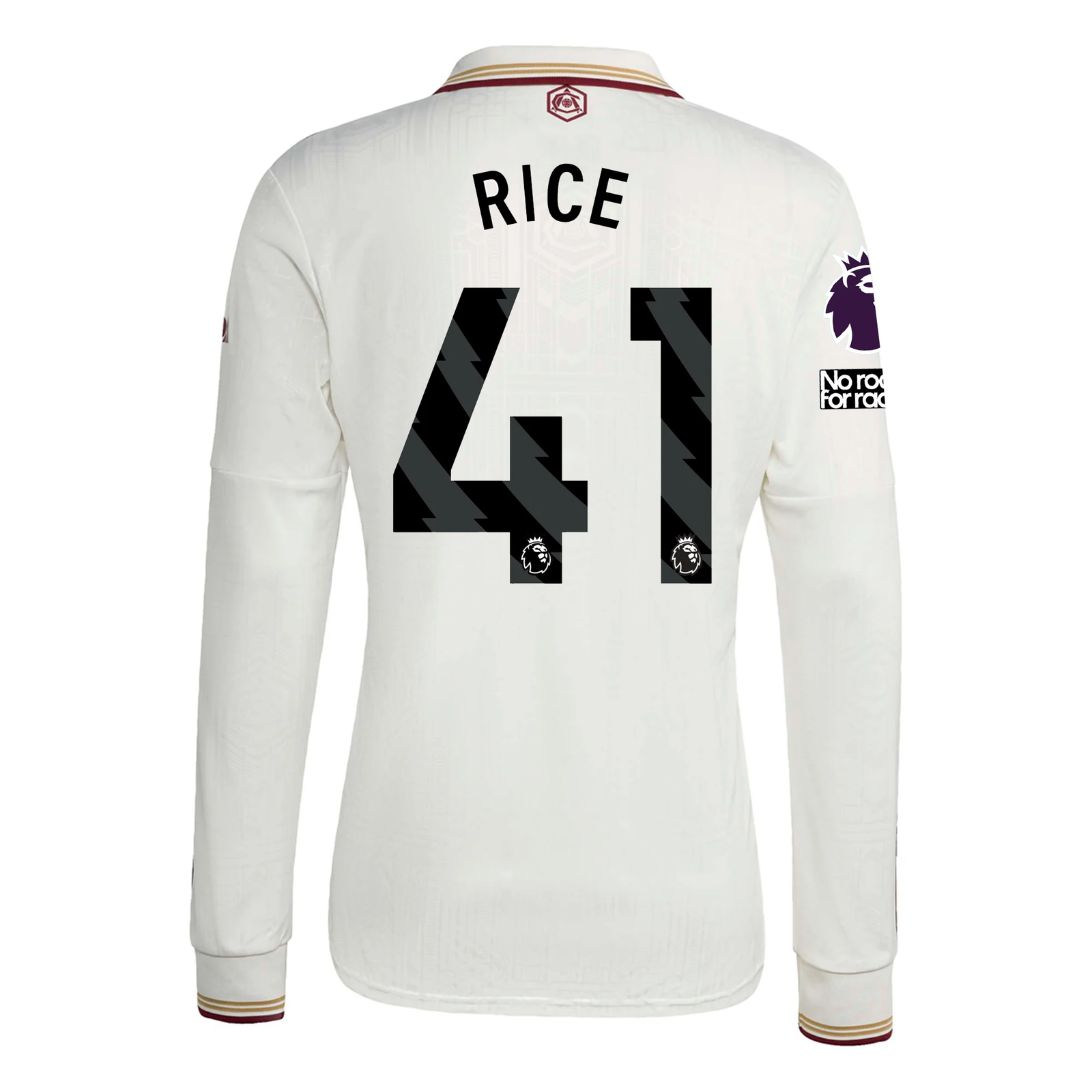 adidas Arsenal Declan Rice Third Long Sleeve Jersey w/ EPL + No Room For Racism 25/26 (White/Burgundy)