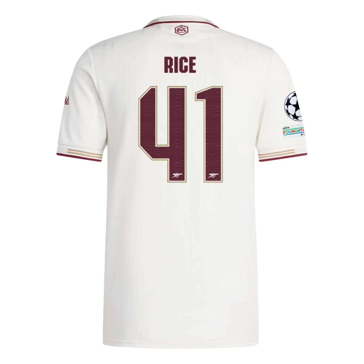 adidas Arsenal Authentic Declan Rice Third Jersey w/ Champions League Patches 25/26 (White/Burgundy)