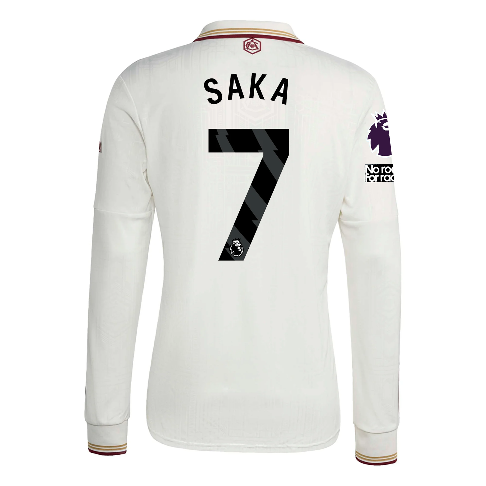 adidas Arsenal Bukayo Saka Third Long Sleeve Jersey w/ EPL + No Room For Racism 25/26 (White/Burgundy)