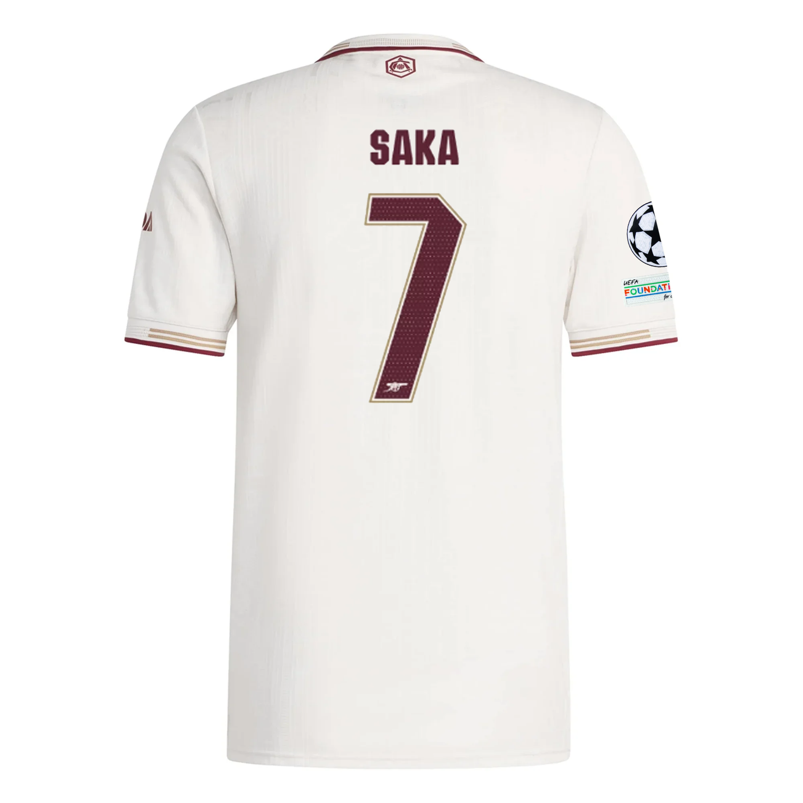 adidas Arsenal Authentic Bukayo Saka Third Jersey w/ Champions League Patches 25/26 (White/Burgundy)