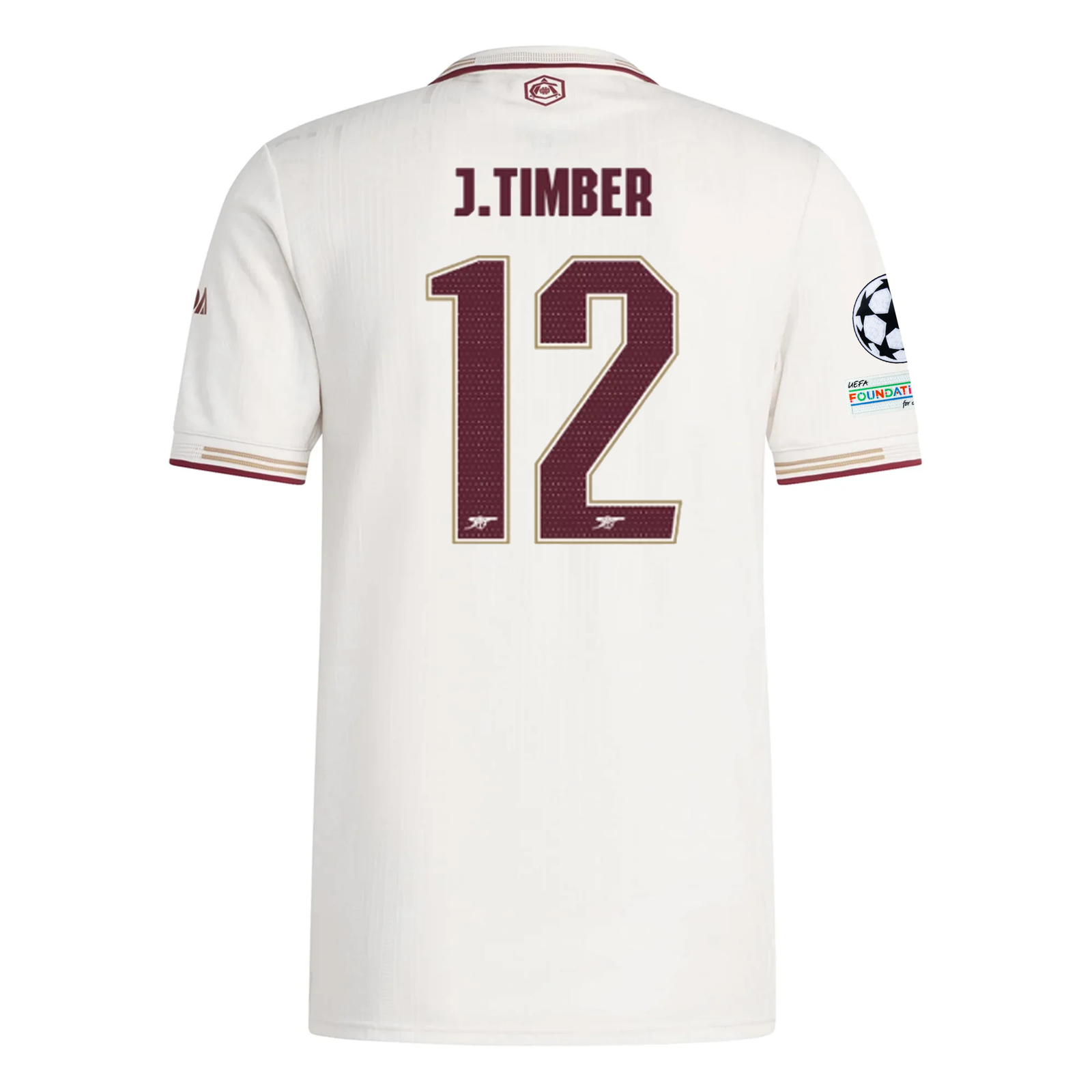 adidas Arsenal Authentic Jurrien Timber Third Jersey w/ Champions League Patches 25/26 (White/Burgundy)
