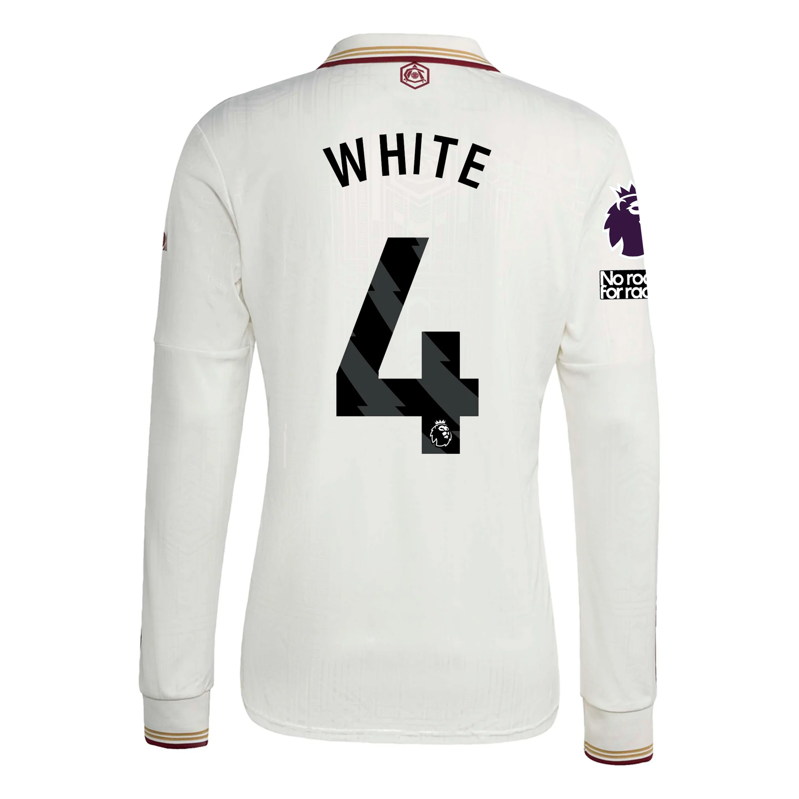 adidas Arsenal Ben White Third Long Sleeve Jersey w/ EPL + No Room For Racism 25/26 (White/Burgundy)