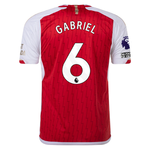 adidas Arsenal Gabriel Magalhães Home Jersey 23/24 w/ EPL + No Room For Racism Patch (Better Scarlet/White)