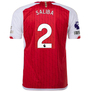adidas Arsenal William Saliba Home Jersey 23/24 w/ EPL + No Room For Racism Patch (Better Scarlet/White)