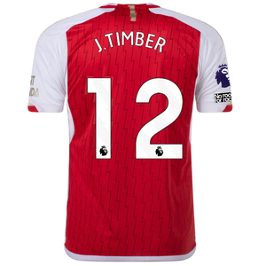 adidas Arsenal Jurrien Timber Home Jersey 23/24 w/ EPL Patch + No Room For Racism (Better Scarlet/White)