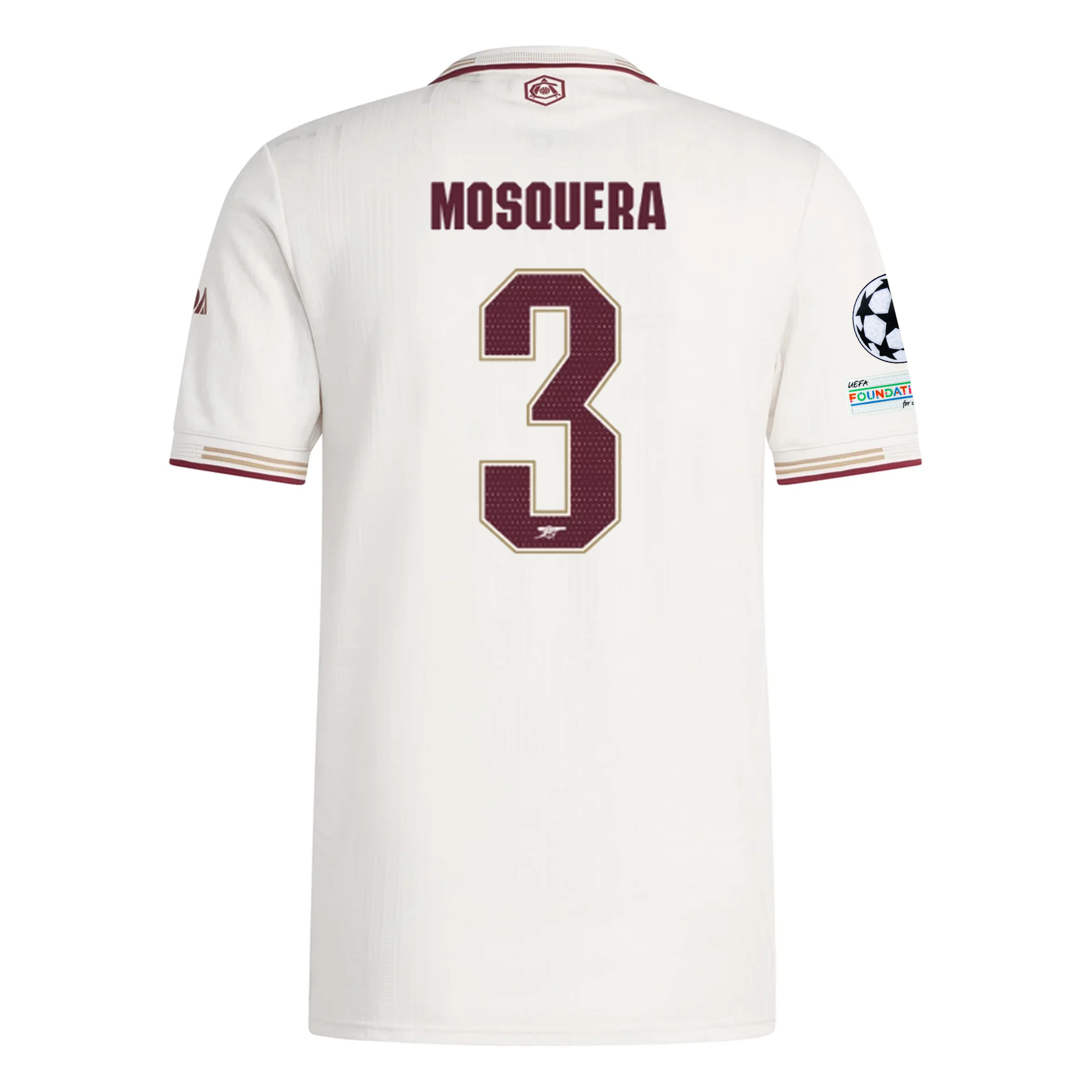 adidas Arsenal Authentic Cristhian Mosquera Third Jersey w/ Champions League Patches 25/26 (White/Burgundy)