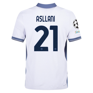 Nike Inter Milan Authentic Kristjan Asllani Away Jersey w/ Champions League + Scudetto Patch 24/25 (White/Silver)